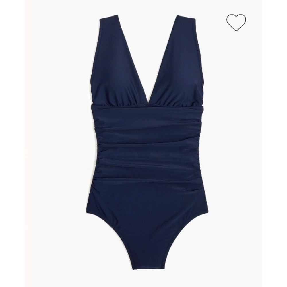 J.Crew Women Medium Antique Navy One Piece Ruched Plunge Swimsuit V-Neck CI098